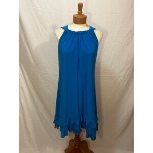 MSK Flowy Blue Dress w/ Tiered Ruffle Hem and Bunched Neckline (Size 10)